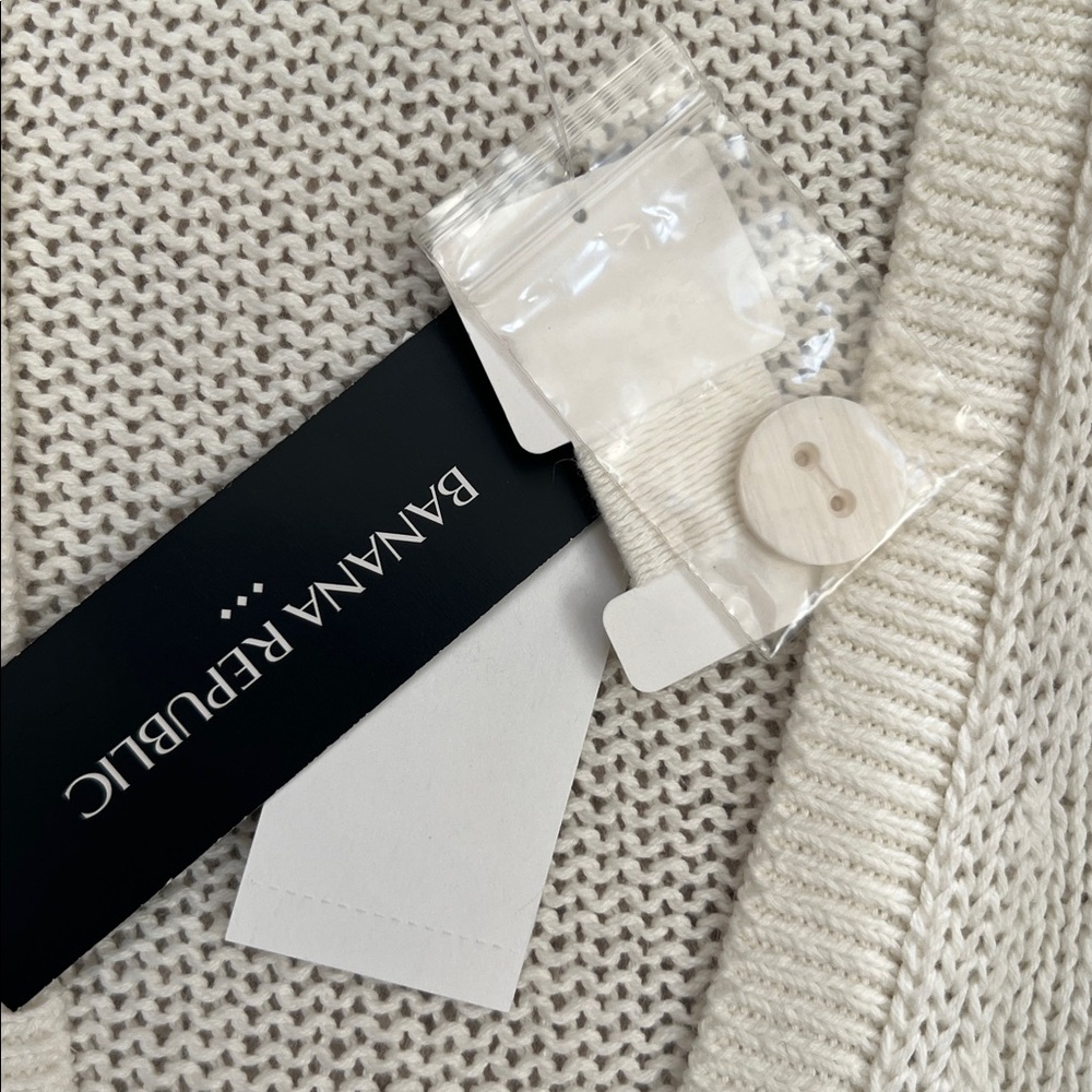 White Short Sleeve Cardigan cotton linen blend Size Medium, New - Picture 4 of 16
